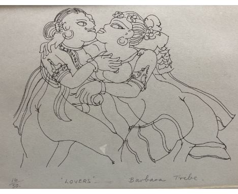 Barbara Tribe (Australian, b.1913), lithograph, Lovers, signed, 16/50, 24 x 33cm