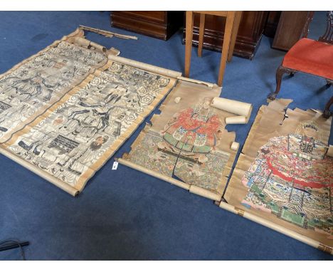 Two Chinese scroll paintings on paper of deities, early 20th century, image 148 x 75cm and two late Qing ancestor scroll pain