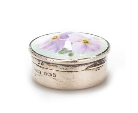 A GEORGE VI SILVER AND ENAMEL BOX by Cohen &amp; Charles, Birmingham 1945, circular, the domed hinge cover decorated with an 