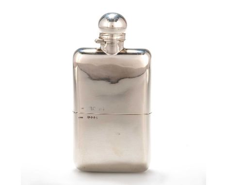 A VICTORIAN SILVER HIP FLASK by Frederick Bradford Macrea, London 1890, of plain rectangular form, shaped for the pocket, wit