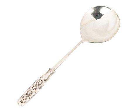 ARCHIBALD KNOX (1864-1933) FOR LIBERTY & CO, A CYMRIC SILVER SPOON by Liberty &amp; Co Ltd, Birmingham 1906, with hammered ci