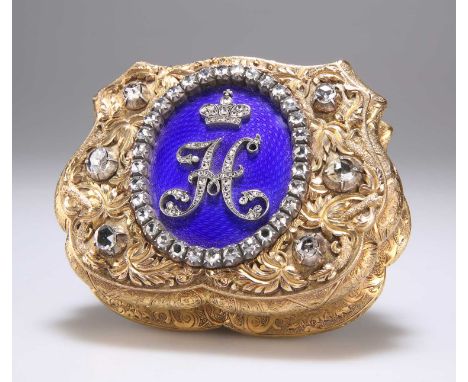 A JEWELLED GOLD AND ENAMEL ROYAL PRESENTATION SNUFF BOX by C.M. Weishaupt und Söhne, Hanau, mid-19th century, the rim numbere