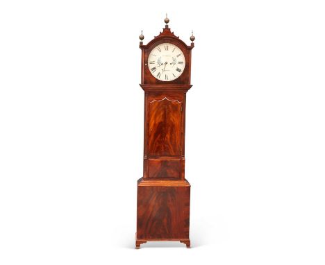 AN EARLY 19TH CENTURY MAHOGANY 8-DAY LONGCASE CLOCK, BY MONCAS OF LIVERPOOL, CIRCA 1820 painted dial with flowers and blued s