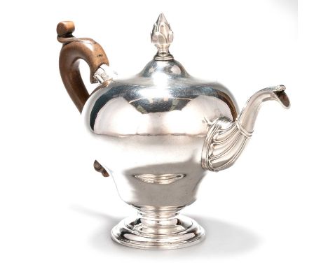 A GEORGE III SCOTTISH SILVER TEAPOT by James Welsh, Edinburgh 1779, of inverted baluster form upon a spreading circular foot,