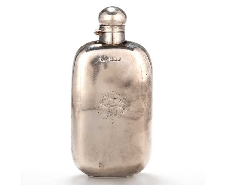 AN EDWARDIAN SILVER HIP FLASK by James Dixon &amp; Sons Ltd, Sheffield 1903, of rounded rectangular form, shaped for the pock