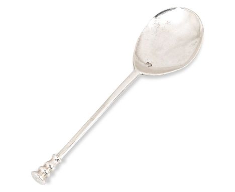 A JAMES I SILVER SEAL-TOP SPOON by William Cawdell, London 1604, the fig-shaped bowl struck with a leopard's head crowned, th