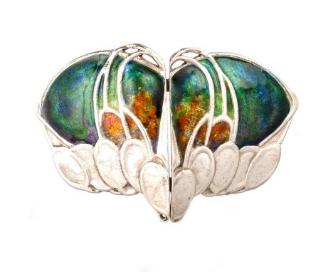 ARCHIBALD KNOX (1864-1933) FOR LIBERTY & CO, A CYMRIC SILVER AND ENAMEL BELT BUCKLE Birmingham 1903, of two-piece constructio