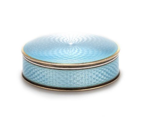 A NORWEGIAN SILVER-GILT AND GUILLOCHÉ ENAMEL POWDER BOX by Marius Hammer, marked '930S', circular form with a hinged cover, e