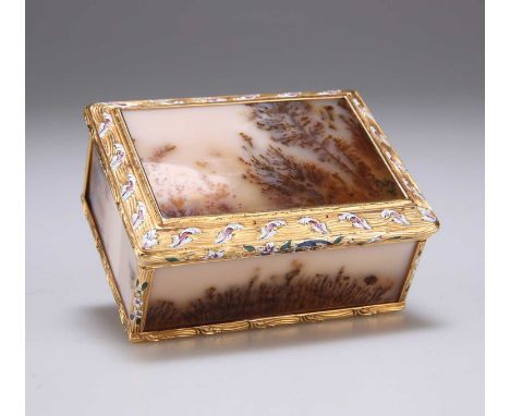 A RARE LOUIS XV PICTURE AGATE, GOLD AND ENAMEL SNUFF BOX, BY NÖEL HARDIVILLERS discharge mark of tax fermier Louis Robin (173