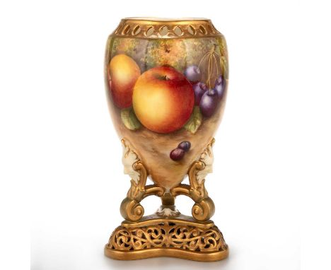 A ROYAL WORCESTER FRUIT-PAINTED POTPOURRI VASE, 1937  the ovoid body painted with fruit by E. Townsend, no. G773, puce printe