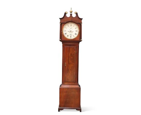 A GEORGE III MAHOGANY 8-DAY LONGCASE CLOCK OF REGULATOR QUALITY, BY GERRANS OF WORTLEY, CIRCA 1800 the hood with swan-neck pe