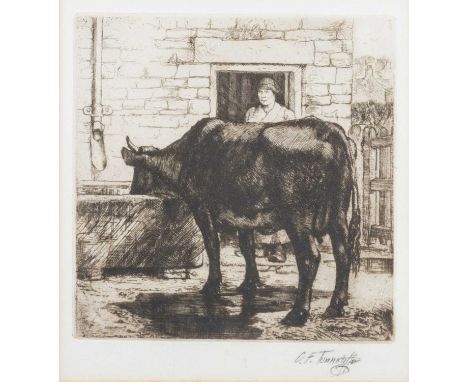 CHARLES FREDERICK TUNNICLIFFE OBE RA (1901-1979) AT THE TROUGH  ‡ SignedEtchingProvenance: Great House Gallery, Rivlington  1