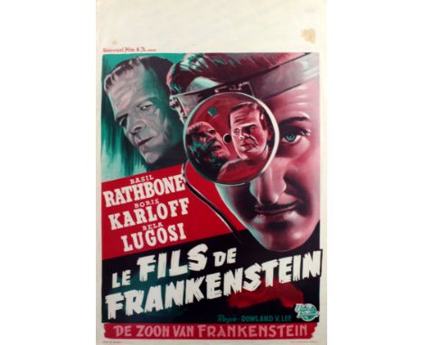 Original vintage Belgian re-release poster for the classic 1939 sci-fi film, Son of Frankenstein (Le fils de Frankenstein), t