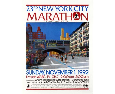 Original vintage sport poster for the 23rd New York City Marathon For the Samuel Rudin Trophy on Sunday November 1 1992. Colo