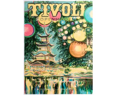 Original vintage advertising travel poster: Tivoli Copenhagen. Tivoli Gardens is an amusement park and pleasure garden in Cop