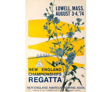 Original vintage sport advertising poster for the New England Championships Regatta organised by the New England Amateur Rowi
