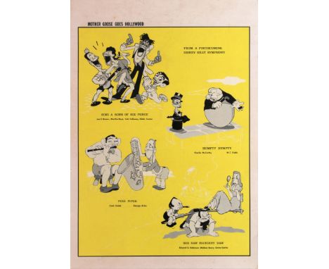 Rare original vintage movie advertising poster for the 1938 animated short film Mother Goose Goes Hollywood - From a forthcom