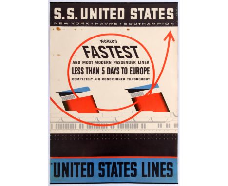 Original vintage travel advertising poster: S.S. United States - World's Fastest And Most Modern Passenger Liner. The SS Unit