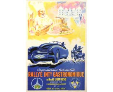 Original vintage poster for the Gastronomical Rallye, Cinquantenaire Automobile Rallye Int. Gastronomique 1950, organised by 