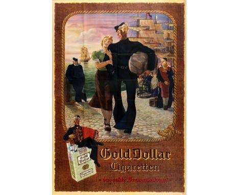 Original vintage advertising poster in German for Gold Dollar cigarettes &acirc;€“ The real seaman's blend / Gold Dollar Ciga