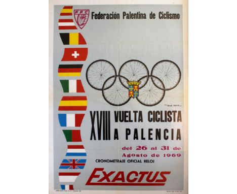 Original vintage sport cycling poster for the XXVIII Vuelta Ciclista a Palencia / Palencia Tour from 26-31 August 1969 organi