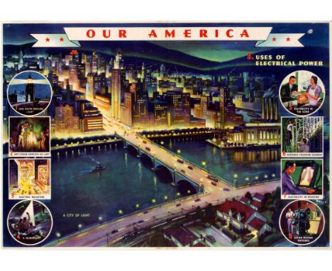 Original vintage advertising and educational poster published by the Coca-Cola Bottling company: Our America 3. Uses of Elect