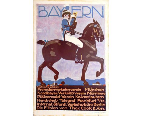 Original vintage travel advertising poster: Thomas Cook and Son - Bavaria (Bayern). Advertising poster by the renowned German