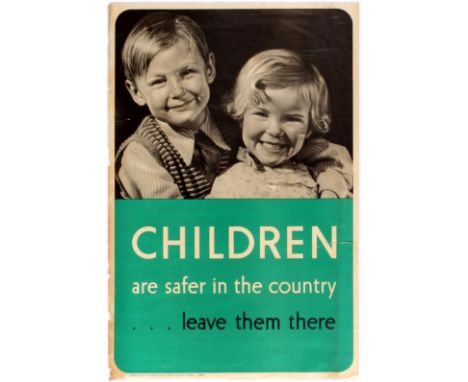 Original vintage World War Two propaganda poster "Children are safer in the country ... leave them there" featuring a black a