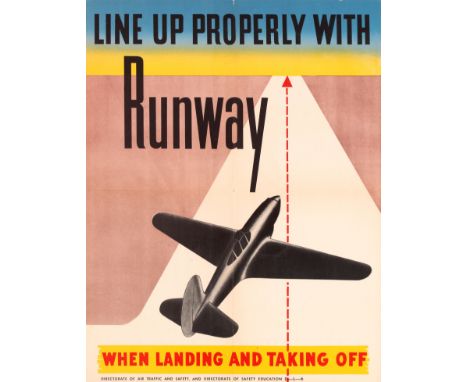 Original vintage safety poster: Line Up properly with Runway when Landing and Taking off. One of a series of posters publishe
