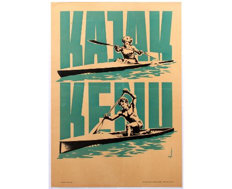 Original vintage sport advertising poster: Kajak Kenu - Kayak Canoe. Good condition, small tears and creases on margins. Coun