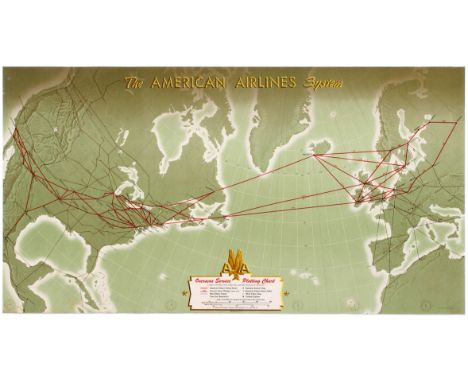 Original vintage travel advertising poster: The American Airlines System. American Airlines was started in 1930 via a union o