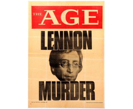 Original vintage advertising poster issued by the newspaper The Age: Lennon Murder.  Advertising board poster issued for disp