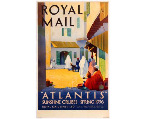 Original vintage travel advertising poster: Royal Mail - Atlantis - Sunshine Cruises - Spring 1936. The Royal Mail Steam Pack
