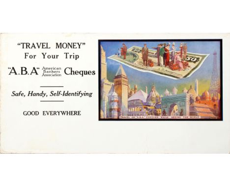 Original vintage advertising poster for the American Bankers Association: Travel Money For Your Trip â€œA.B.Aâ€ Cheques Safe,