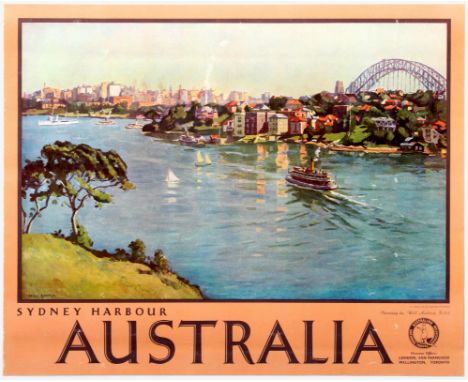 Original vintage travel advertising poster Sydney Harbour - Australia. Printed by Australian National Travel Association. Goo