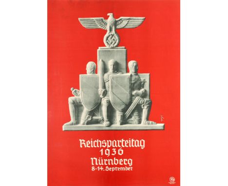 Original vintage Nazi propaganda poster promoting the Third Reich conference held in the city of Nuremberg between the 8th an