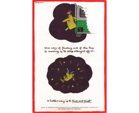 Original vintage World War Two road safety poster by the notable British cartoonist and illustrator, Fougasse (Cyril Kenneth 