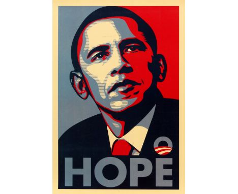 Original iconic propaganda poster featuring a colourful image of the American politician Barack Obama (Barack Hussein Obama I