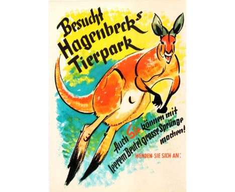 Original vintage travel advertising poster in German: Visit Hagenbeck Zoo &acirc;€“ Besucht Hagenbecks Tierpark Auch Sie konn