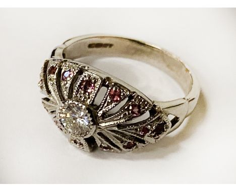 9K GOLD RING WITH DIAMOND &amp; PINK SAPPHIRE SIZE K/L