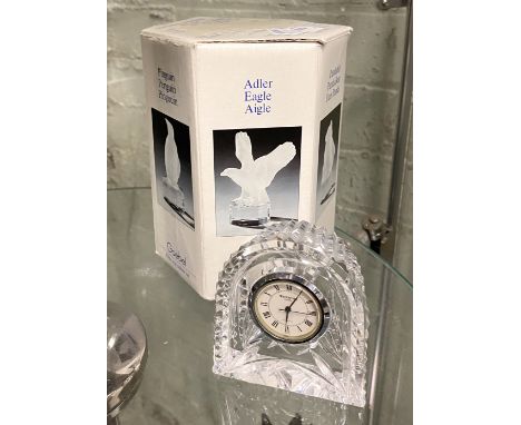 WATERFORD IRELAND CUT CRYSTAL CLOCK WITH BOXED GOEBEL DOLPHIN FIGURE 22.5CMS (H) APPROX