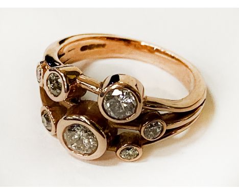 9K YELLOW GOLD RAINDANCE STYLE RING - APPROX 1 CARAT