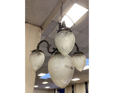 3 BRANCH ETCH GLASS CHANDELIER