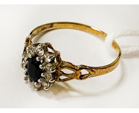 9CT GOLD SAPPHIRE &amp; GOLD DIAMOND RING SIZE M