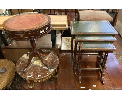 SMALL LEATHER DRUM TABLE &amp; NEST OF TABLES