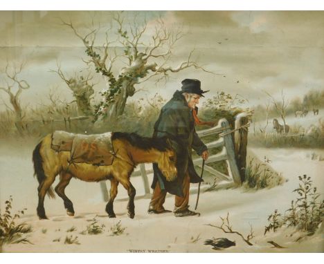 A Victorian Pears style print, Wintry Weather, 33cm x 43cm, after Wyld, Part of the Presbytery of Lincoln Cathedral, engravin