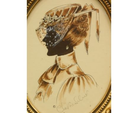 Christine Silver (20thC). Portrait of a lady in quarter profile silhouette, mixed media, signed, 18cm x 15cm and various othe
