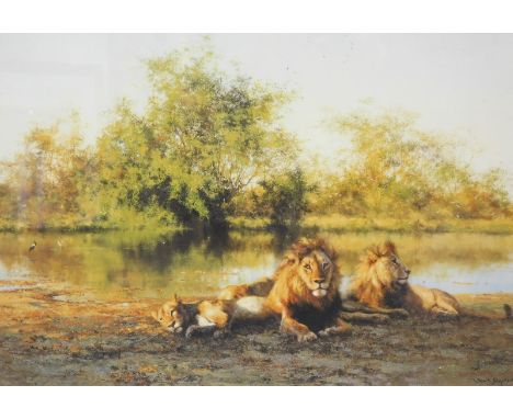 David Shepherd (1931-2017). African Evening Zambezi Waterhole, artist signed limited edition print, 440/950, 37cm x 60cm.