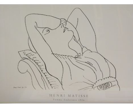 After Matisse. Femme Endormie 1936, print, 59cm x 79cm, another Jaune Femme Revant Pres d'Un Bocal de Poissons 1929, print, a