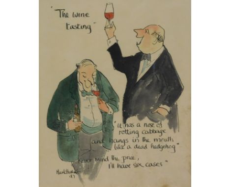 Mark Huskinson (1935-2018). Style print, signed and dated (19)97, 27cm x 25cm, The Wine Tasting, mixed media, another The Cla